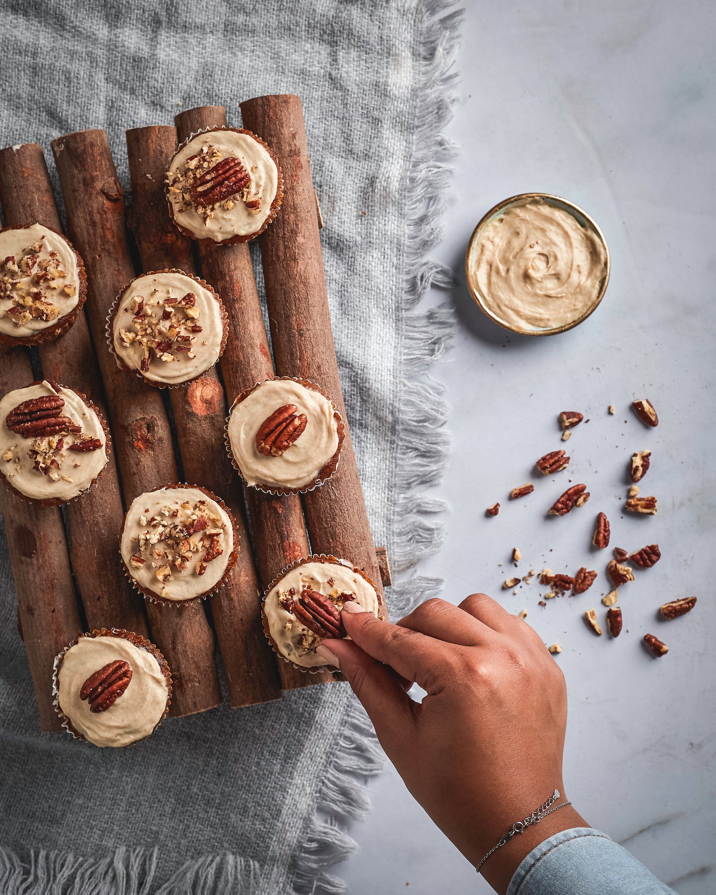 Sticky Date Muffns with Icing & Pecan